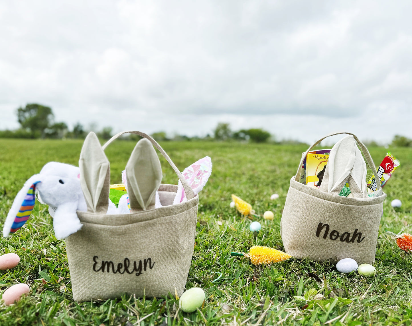 Neutral Burlap Easter Basket with Bunny Ears and Tail - Add Your Name / Perfect for Any Easter Celebrations, Kids Easter Basket Ideas, Easter Bunny Egg