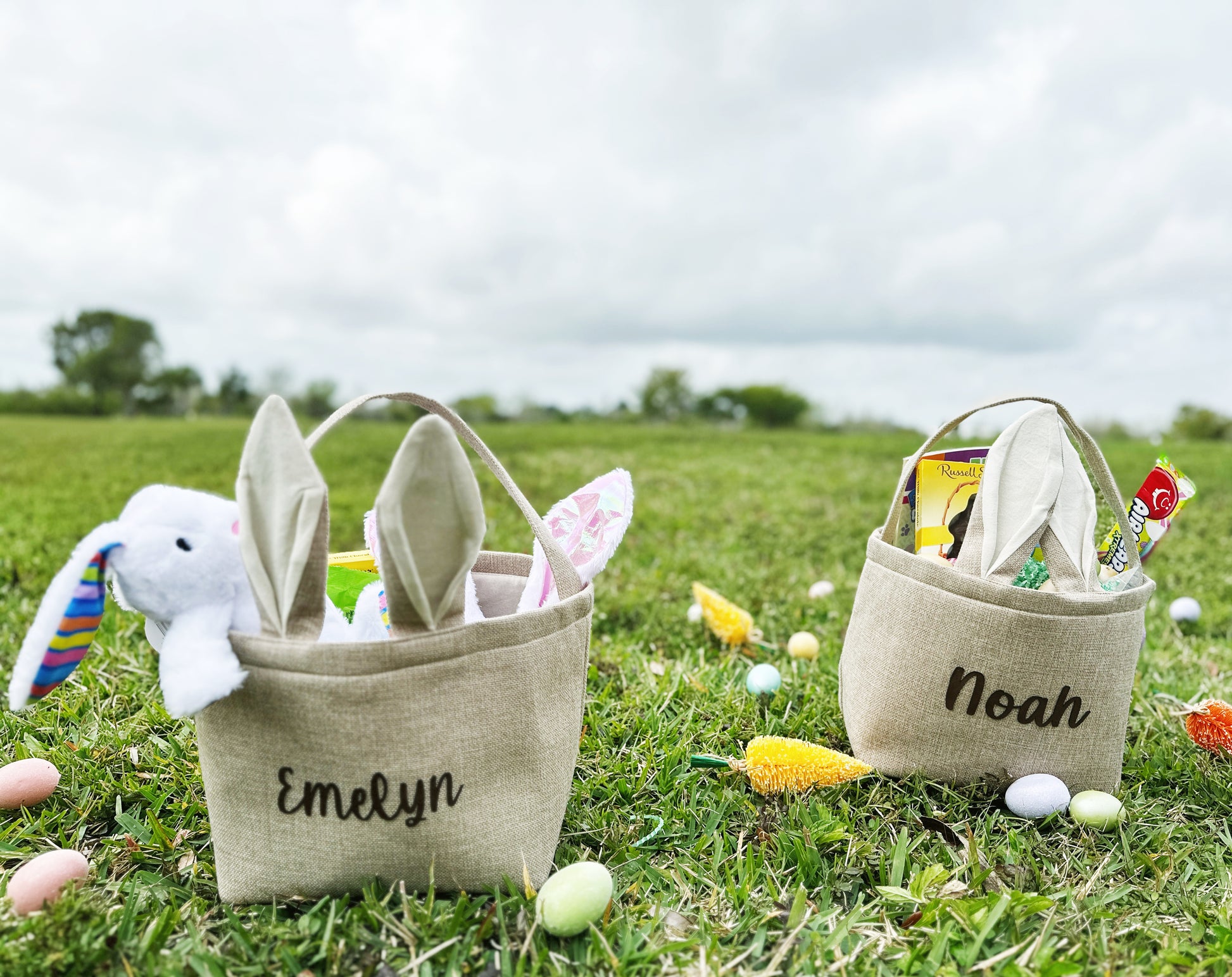 Neutral Burlap Easter Basket with Bunny Ears and Tail - Add Your Name / Perfect for Any Easter Celebrations, Kids Easter Basket Ideas, Easter Bunny Egg