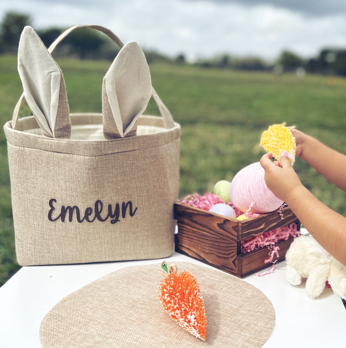 Neutral Burlap Easter Basket with Bunny Ears and Tail - Add Your Name / Perfect for Any Easter Celebrations, Kids Easter Basket Ideas, Easter Bunny Egg / Emelyn Enjoying Easter Cute Basket