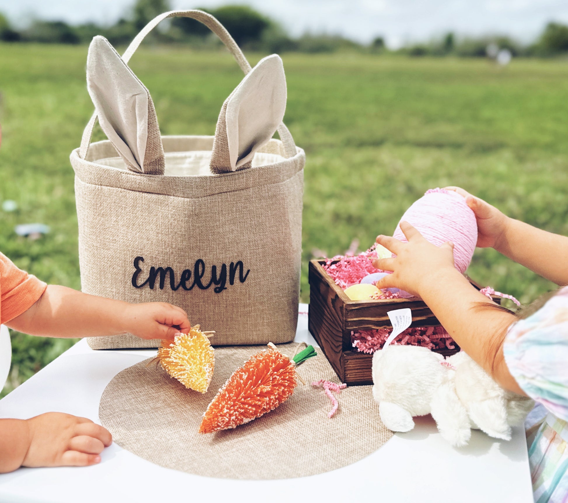 Neutral Burlap Easter Basket with Bunny Ears and Tail - Add Your Name / Perfect for Any Easter Celebrations, Kids Easter Basket Ideas, Easter Bunny Egg