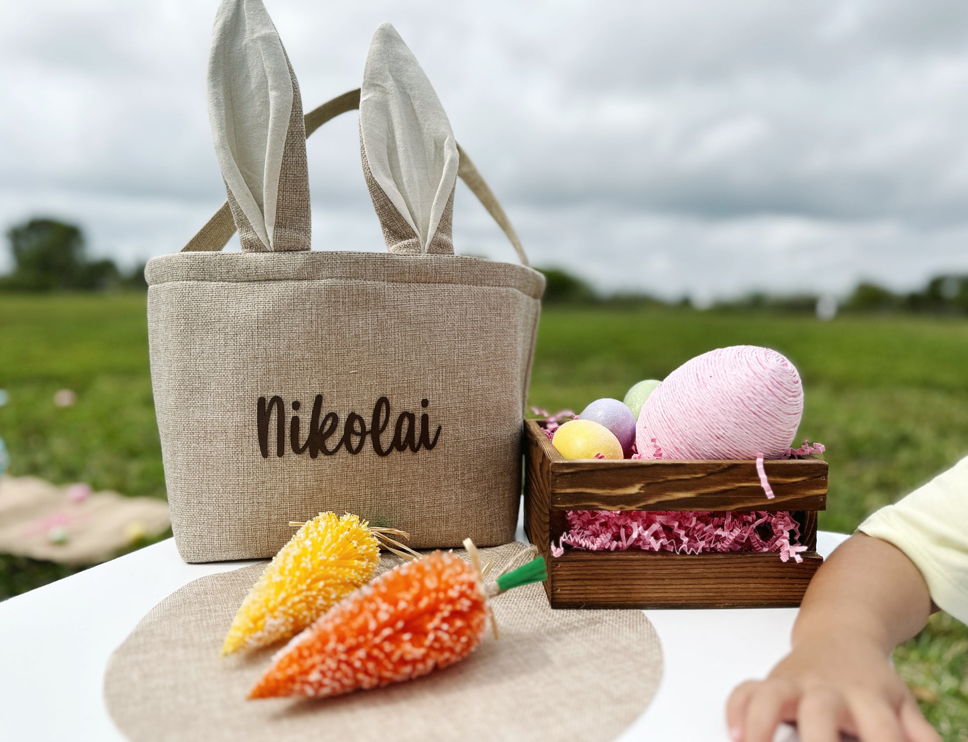 Neutral Burlap Easter Basket with Bunny Ears and Tail - Add Your Name / Perfect for Any Easter Celebrations, Kids Easter Basket Ideas, Easter Bunny Egg
