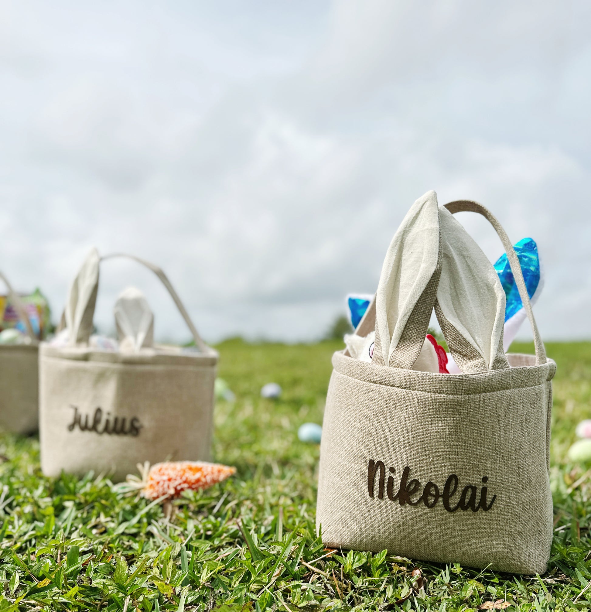 Neutral Burlap Easter Basket with Bunny Ears and Tail - Add Your Name / Perfect for Any Easter Celebrations, Kids Easter Basket Ideas, Easter Bunny Egg